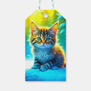 Étiquettes-cadeau Sweet Kitten Jouer dans la neige à et de