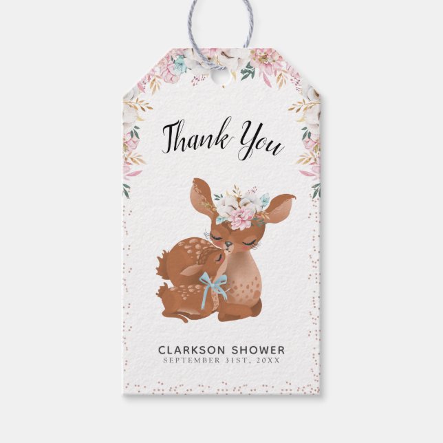 Étiquettes-cadeau Sweet Mama & Baby Deer Welcome Merci bébé (Devant)