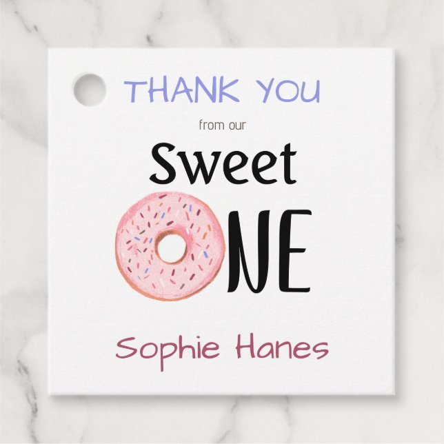 Étiquettes Cadeau Sweet One Donut Girl's 1st Birthday Merci (Devant)