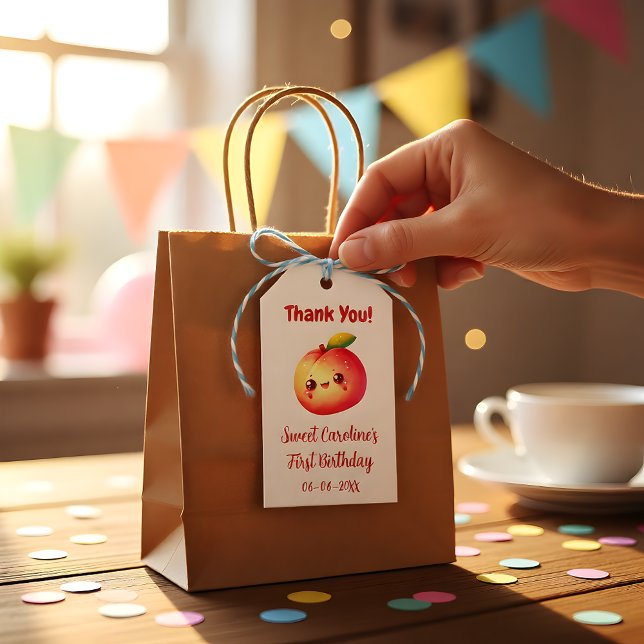 Étiquettes-cadeau Sweet Peach First Birthday Thank You (Créateur téléchargé)