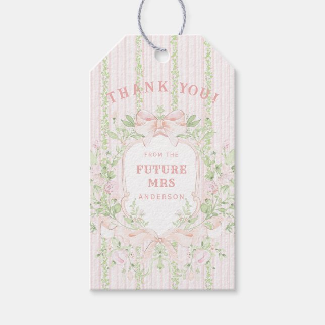 Étiquettes-cadeau Sweet Pink Floral Bridal Shower Crest (Devant)