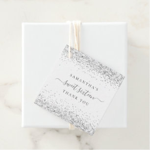 Étiquettes Cadeau Sweet sixteen de nom de Parties scintillant argent