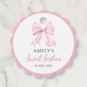 Étiquettes Cadeau Sweet sixteen rose Bow Anniversaire Favoriser Tags