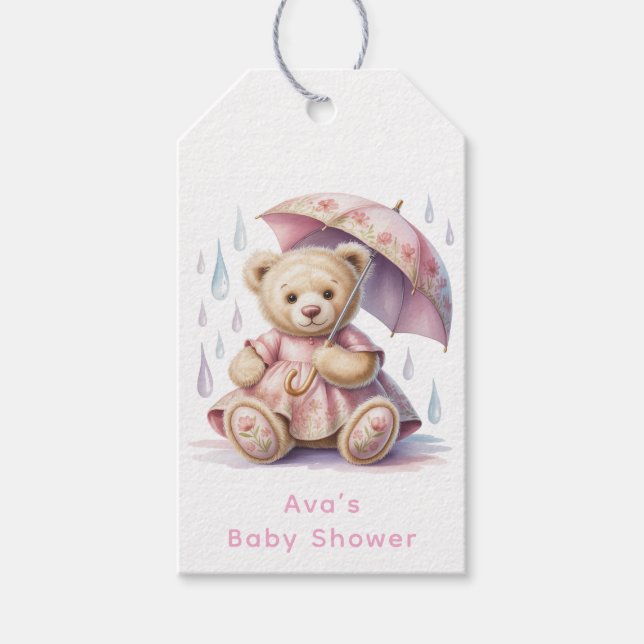 Étiquettes-cadeau Sweet Teddy Bear Girl Baby Shower (Devant)