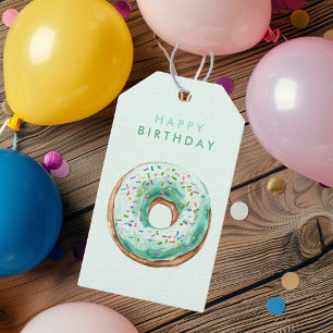 Étiquettes-cadeau Sweet Time Pastel Green Donut Anniversaire