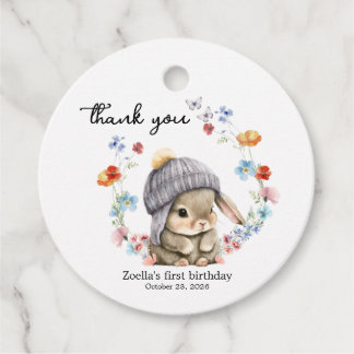 Étiquettes Cadeau Sweet Watercolor Bunny Floral First Birthday 