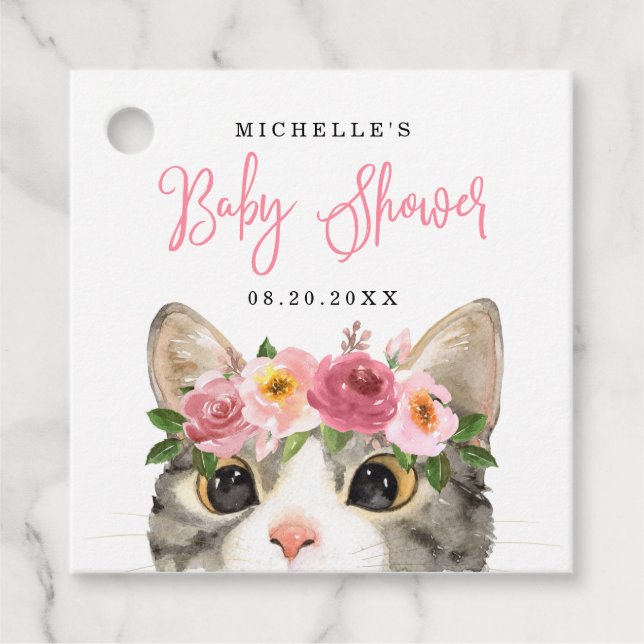 Étiquettes Cadeau Sweet Watercolor Kitty Girl Baby shower (Devant)