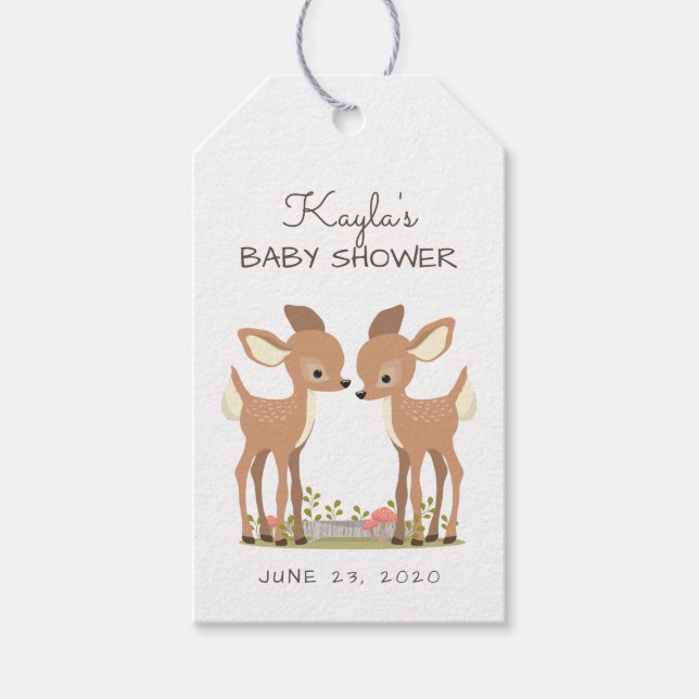 Étiquettes-cadeau Sweet Woodland Deer Twin Baby Favoriser (Devant)