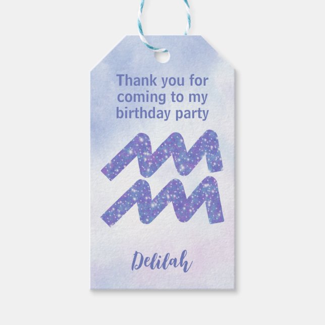 Étiquettes-cadeau Symbole Astrologie Cute Aquarius Anniversaire pers (Devant)