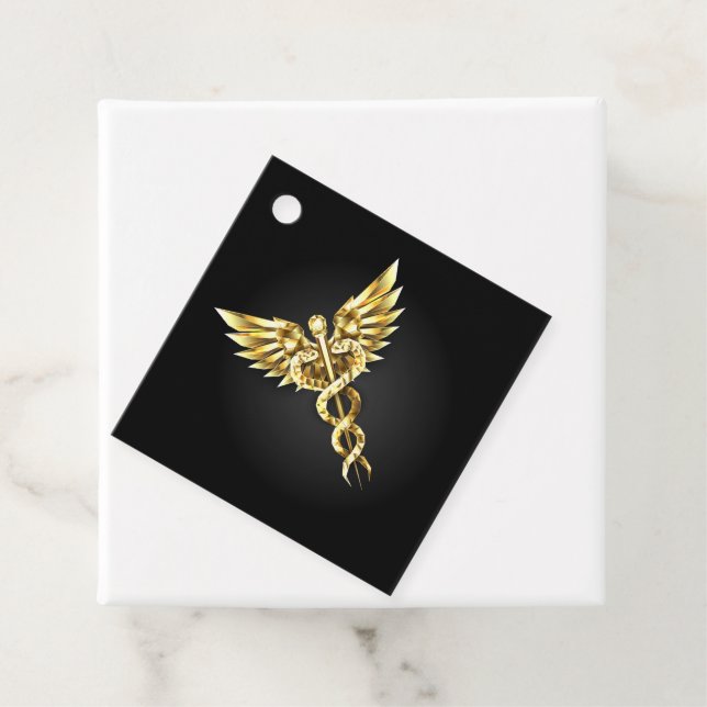 Étiquettes Cadeau Symbole caducee polygonale en or (En situation)
