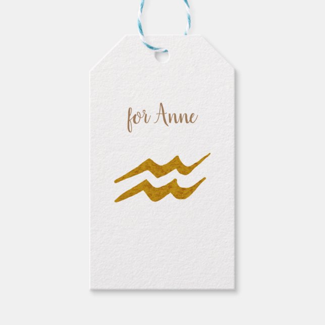 Étiquettes-cadeau Symbole d'Astrologie dorée Aquarius (Devant)