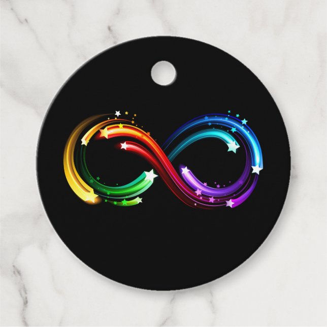 Étiquettes Cadeau Symbole d'infini de comètes arc-en-ciel (Devant)