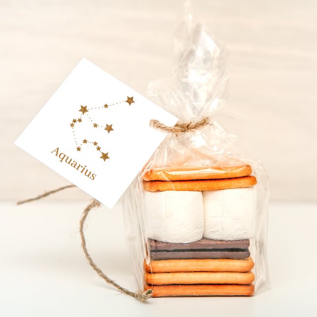 Étiquettes Cadeau Symbole moderne Zodiac Gold Aquarius | Air de l'él (Créateur téléchargé)
