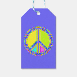 Étiquettes-cadeau Symbole PAIX avec des couleurs remplies