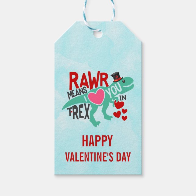 Étiquettes-cadeau T-Rex dans un Top Hat Cute Drôle Saint Valentin (Devant)
