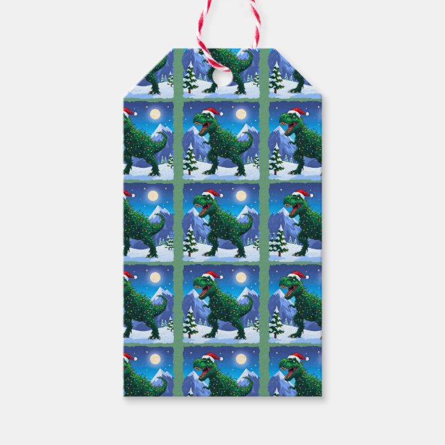 Étiquettes-cadeau T Rex de Noël  (Devant)