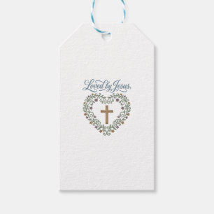 Étiquettes-cadeau T-shirt chrétien à croix florale aimé de Jésus Des
