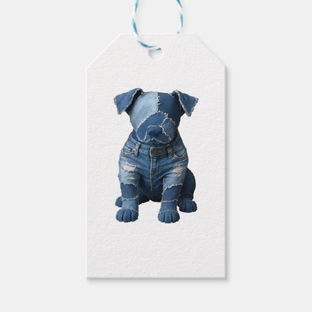 Étiquettes-cadeau T-Shirt de Chien d'Art Cute Denim Patchwork (Devant)
