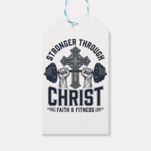 Étiquettes-cadeau T-Shirt de gym chrétien Plus fort grâce au Christ