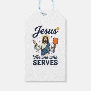 Étiquettes-cadeau T-shirt Jésus Pickleball Celui Qui Sert