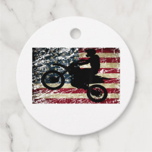 Étiquettes Cadeau T-Shirt Motocross Drapeau USA Moto Cross American
