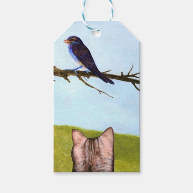 Étiquettes-cadeau Tabby Cats Talk to Birds (Devant)