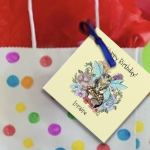 Étiquettes Cadeau Tabby Fairy Cat Mushroom Floral