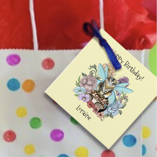 Étiquettes Cadeau Tabby Fairy Cat Mushroom Floral (Créateur téléchargé)