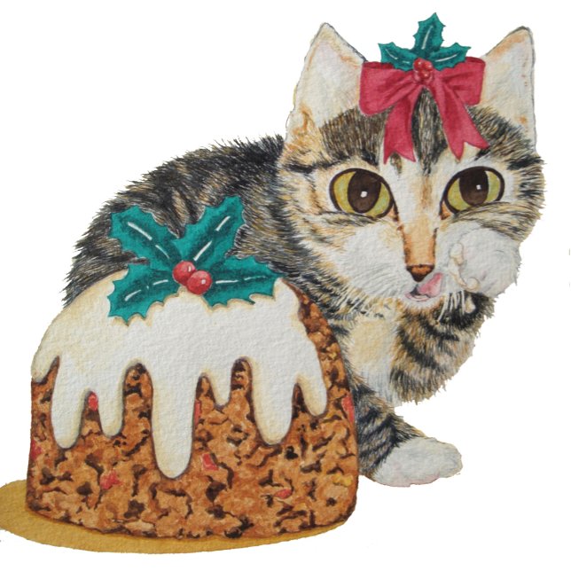 Étiquettes-cadeau tabby gris mignon chaton lécher patte noël art (Créateur téléchargé)