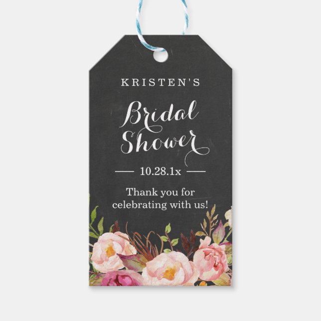 Étiquettes-cadeau Tableau floral rose | Remerciement de Baby Shower (Devant)