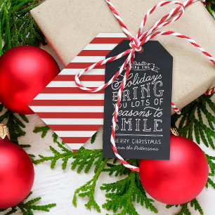 Étiquettes-cadeau Tableau noir Lettres Red Stripes Holiday