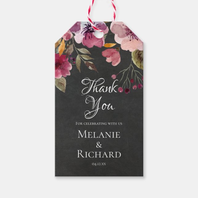 Étiquettes-cadeau Tableau noir rose floral Chalkboard Mariage Favor  (Devant)