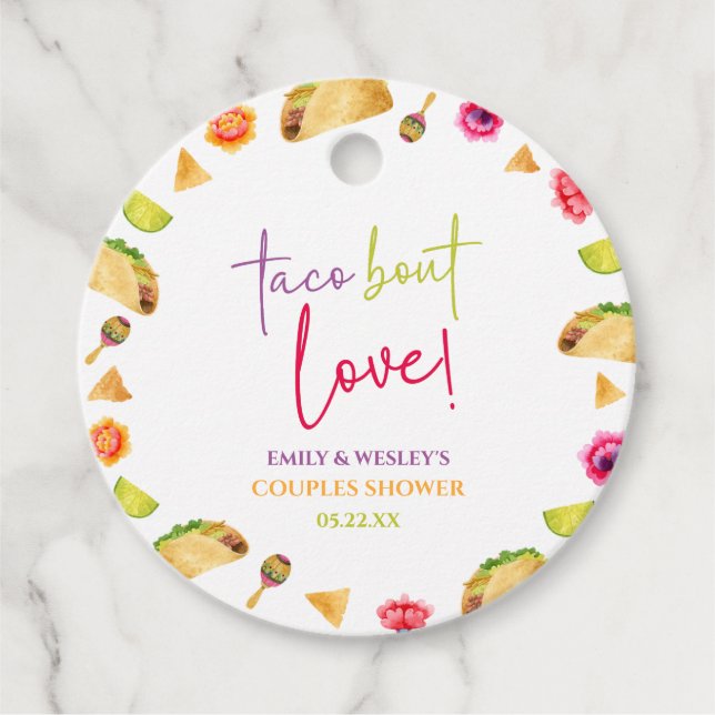 Étiquettes Cadeau Taco Bout Love ! Douche Fiesta Mariage Couples (Devant)