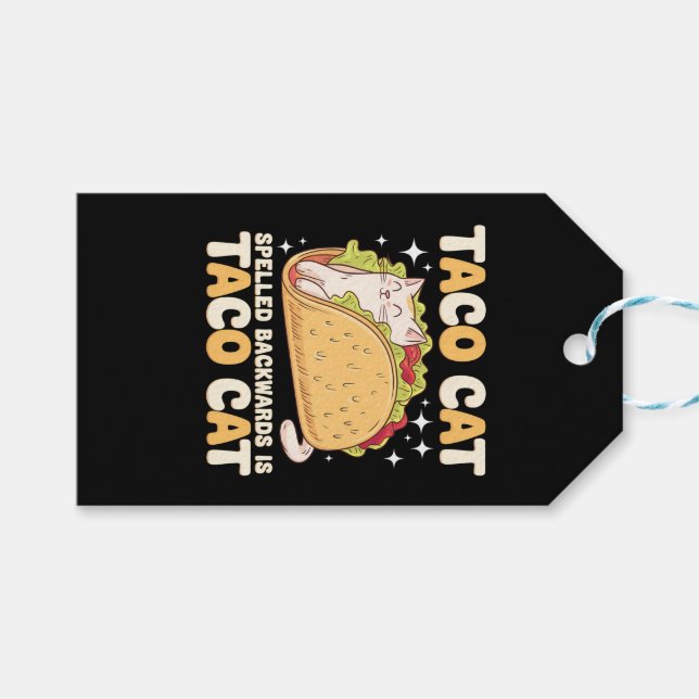 Étiquettes-cadeau Tacocat épelé à l'envers Taco Chat Mexicain (Devant (Horizontal))