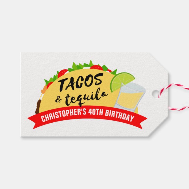 Étiquettes-cadeau Tacos et Tequila fête d'anniversaire (Devant (Horizontal))