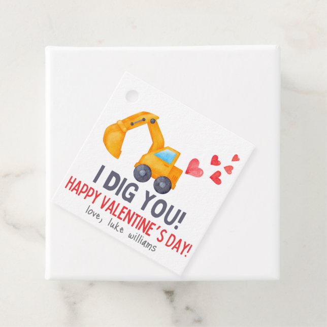 Étiquettes Cadeau Tag Boys Construction Digger Truck Valentines (En situation)