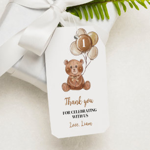 Étiquettes-cadeau Tag Brown Teddy Bear 1er Anniversaire Merci