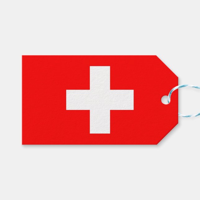 Étiquettes-cadeau Tag cadeau avec Drapeau de Suisse (Devant (Horizontal))