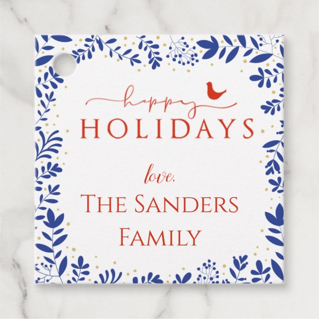 Étiquettes Cadeau Tag Cadeau Bleu et Blanc (Devant)