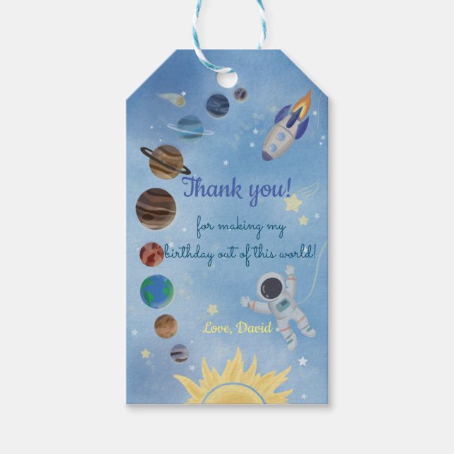 Étiquettes-cadeau Tag cadeau d'anniversaire de l'astronaute Planètes (Devant)