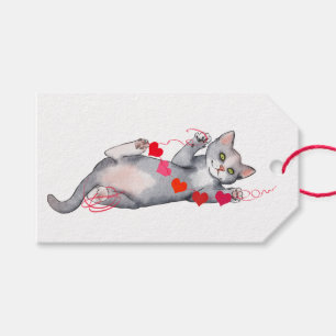Étiquettes-cadeau Tag cadeau de Grey Cat avec Valentine Garland