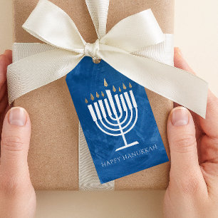 Étiquettes-cadeau Tag cadeau de Menorah Blue Hanoukka moderne