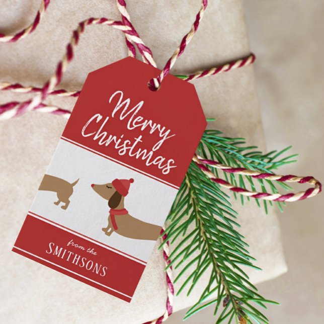 Étiquettes-cadeau Tag cadeau de Noël Dachshund Doxie personnalisée (Personalized dachshund Christmas gift tag and twine)