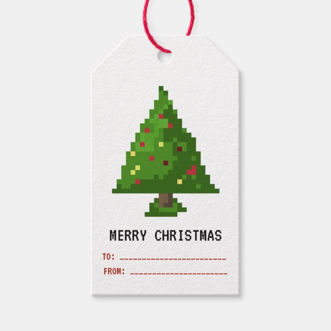Étiquettes-cadeau Tag cadeau de Noël de l'arbre de Noël 8bits Gamer  (Devant)