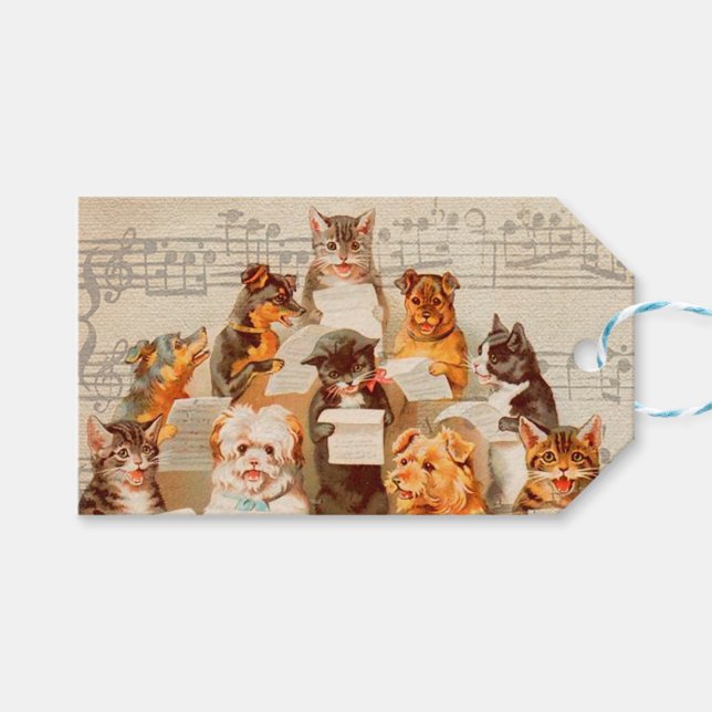 Étiquettes-cadeau Tag cadeau de Noël et CATS & CHIENS vintages (Devant (Horizontal))