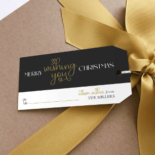 Étiquettes-cadeau Tag Cadeau de Noël minimal avec le nom Coeur Scrip