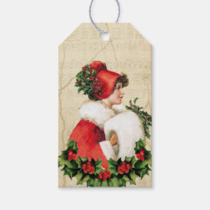 Étiquettes-cadeau Tag cadeau de Noël vintage dame, Élégant vacances