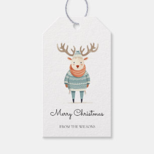 Étiquettes-cadeau Tag cadeau de rennes scandinaves portant un pull
