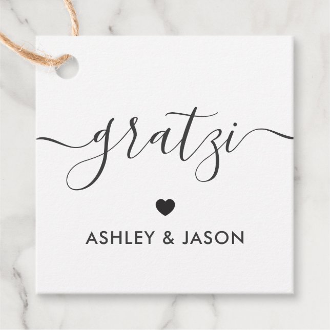 Étiquettes Cadeau Tag Cadeau Gratzi, Merci Mariage, Kraft (Devant)