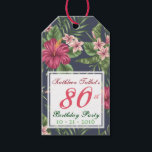 Étiquettes-cadeau Tag cadeau Hibiscus 80th Birthday Party<br><div class="desc">Design motif classique et élégant et transparent fait de fleurs d'Hibiscus et de feuilles sur arrière - plan sombre avec 4 balises carrés pour vos textes. Carte cadeau personnalisable pour 80e anniversaire. Vous pouvez facilement modifier le texte (police, couleur, taille et position), modifier la transparence des balises (copier ou supprimer...</div>